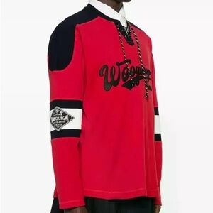 WOOYOUNGMI Paris Lace-Up Rugby Shirt – Red Logo Designer Top